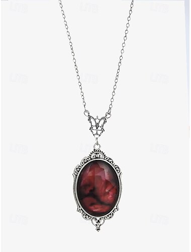  Damen-Halskette mit rotem Edelsteinanhänger im Vintage-Stil – elegantes antikes Design für formelle Anlässe und den Alltag