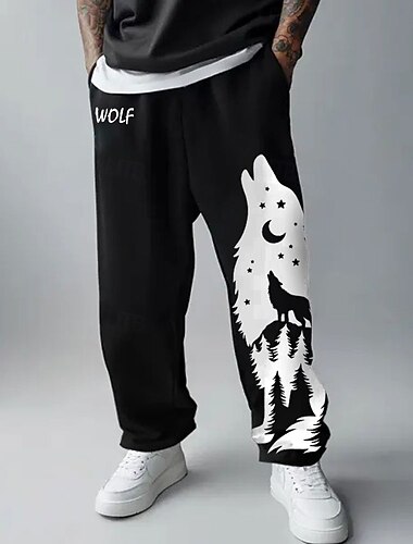  Voor heren Wolf Joggingbroeken Jogger Trekkoord elastische taille Sportief Casual Buiten Huis Straat Zak Broek met rechte pijpen Lente Herfst Winter 3D-afdrukken Zwart