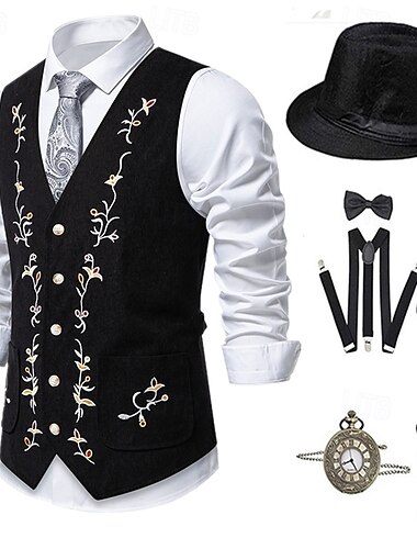  Retro Vintage Goldene Zwanziger 1920er Outfits Weste Zubehörset Gentleman Herren Halloween Karneval Neujahr Party / Abend Maskerade Silvester Erwachsene Krawatte Weste Weitere Accessoires Ganzjahres