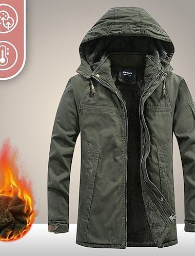  Herre Fleece-jakke Vinterfrakk Utendørs Fleecefor Vindtett Turantrekk Turklær Vinter Høst Vindjakker Helfarge Svart Militærgrønn Kakifarget