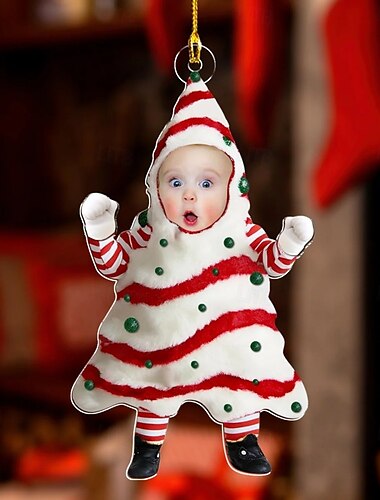  Persoonlijke Foto Kerstornamenten Acryl 2D Aangepaste Cake Babygezicht Kerstboomornamenten Kerstdecoratie Hangende Hanger Cadeaus