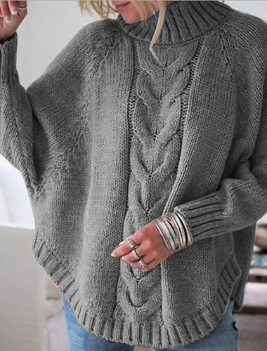  Damen Pullover Elegant Modisch Strassenmode Feste Farbe Gedrehtes Rundhalsausschnitt Strick Langarm Lange Oberteile Stricken Formal Party Rosa Khaki Herbst Winter