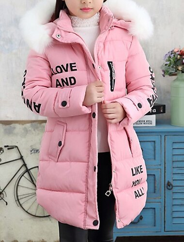  Mädchen 3D Buchstabe Daune Pufferjacke Langarm Winter Basic kinderkleidung 4-12 Jahre Schulanfang Strasse Täglich