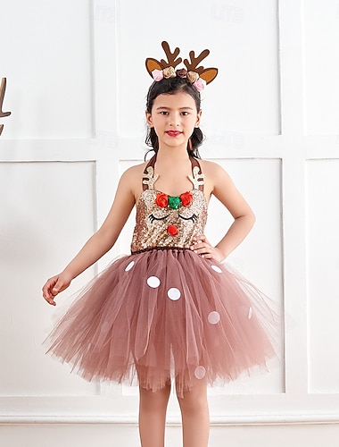  Renne Rodolphe Tenues Tutu Costumes de père noël Fille Déguisement Cosplay Enfant Noël Nouvel An la veille de Noël Noël Soirée Robe accessoire