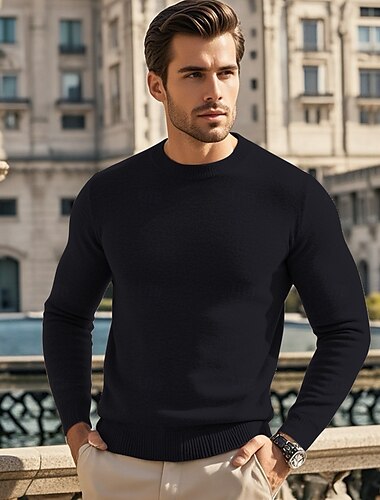  Per uomo Maglione di lana Pullover Maglione Cachemire Maglione di cachemire Maglione lavorato a maglia A coste Maglia Standard Lavorato a maglia Liscio Girocollo Di tendenza Informale Da tutti i