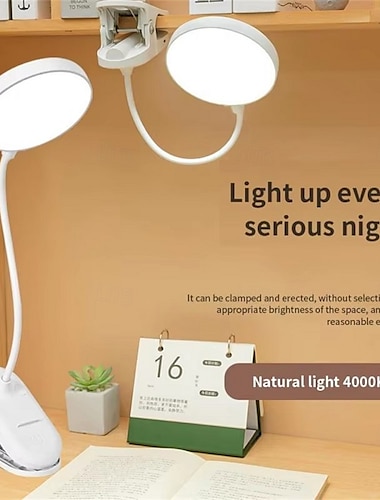  Lámpara de escritorio LED plegable, recargable por USB, luz de lectura con clip y atenuación táctil de 3 modos para protección ocular