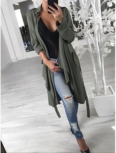  Damen Freizeitjacke Outdoor Strasse Freizeitskleidung Herbst Winter Lang Mantel Regular Fit warm Atmungsaktiv Stilvoll Brautkleider schlicht Jacken Langarm Feste Farbe Mit Taschen Rote Grün Grau