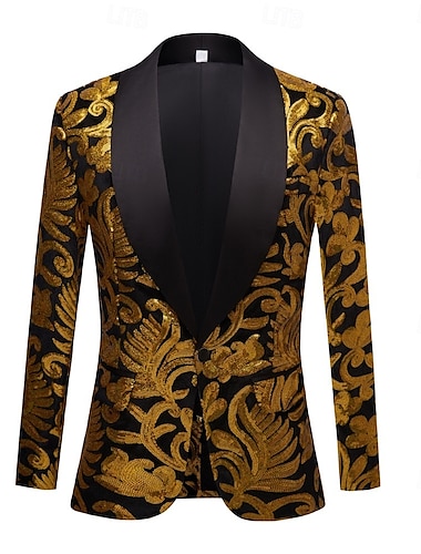  Voor heren Blazerjack Smoking Feest Luxe Retro vintage Bloemig Blazer Zwart Rood blauw Standaard pasvorm Single Breasted een knoops