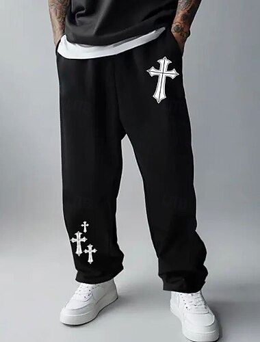  Муж. Крест Штаны Бегун Эластичная талия на шнурке Спортивные На каждый день на открытом воздухе Для улицы На каждый день Карман Прямые брюки Весна Осень Зима 3D печать Черный