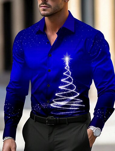  Natale Per uomo Albero di Natale Scintillante Camicia Camicie Camicia con bottoni Manica lunga Informale Capodanno Abiti da sera per feste Giornaliero Autunno Inverno Primavera estate Colletto