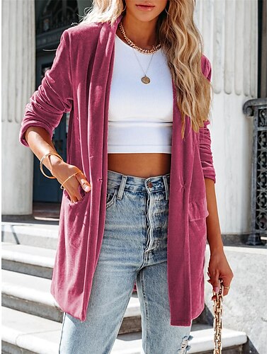  Dames Winterjas Buiten Straat Alledaagse kleding Herfst Winter Normaal jas Normale pasvorm Thermisch Warm Ademend Stijlvol Casual Jacks Lange mouw Effen Kleur Met zakken Blozend Roze Wijn Donkergroen