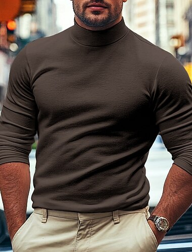  Herren T Shirt Rollkragenhemd T-Shirt Langarmshirt Langarm Rollkragen Frühling & Herbst Einfach Mode Designer Basic Weich Urlaub Straße Ausgehen Schwarz Weiß Burgunderrot Top T-Shirt für Herren