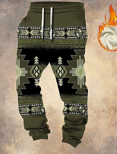  Herren Stammes Cowboy Fleece-Jogginghose Elastischer Kordelzug in der Taille Vintage Brautkleider schlicht Outdoor Heim Alltagskleidung Tasche Thermik Winter 3D-Druck Schwarz Marineblau Braun