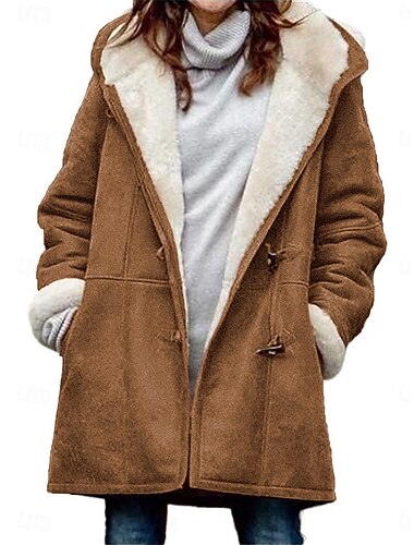  Dames Fleecejack Teddy jas Houd Warm Ademend Zak Met fleece gevoerd Casual Effen Vakantie Straat Alledaagse kleding Uitgaan Enkele rij knopen Normaal Capuchon Normale pasvorm Lange mouw bovenkleding
