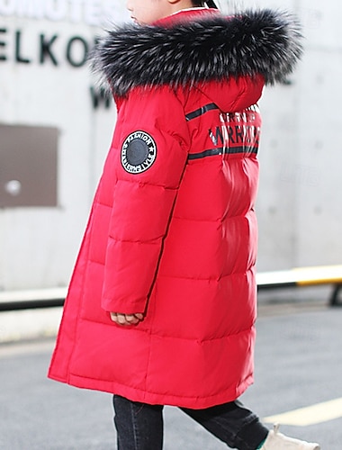  Niños Chico Plumón Chaqueta con capucha Ropa de calle Letra Manga Larga Bolsillo Abrigo Exterior Diario Básico Negro Rojo Azul Piscina Otoño Invierno 4 años +