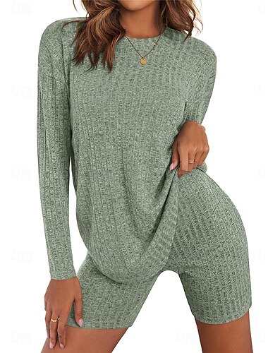  Damen Modisch Strassenmode Täglich T Shirt Chinesisch Chino Langarm Rundhalsausschnitt Glatt Casual Täglich Blau Kamel Grün Herbst Regular Fit