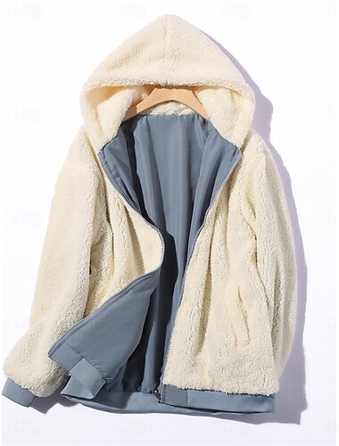  Damen Fleecejacke Teddy-Mantel Hoodie Jacke warm halten Atmungsaktiv Zip Tasche Innenfutter aus Fleece Brautkleider schlicht Glatt Urlaub Strasse Freizeitskleidung Ausgehen Reisverschluss Standard
