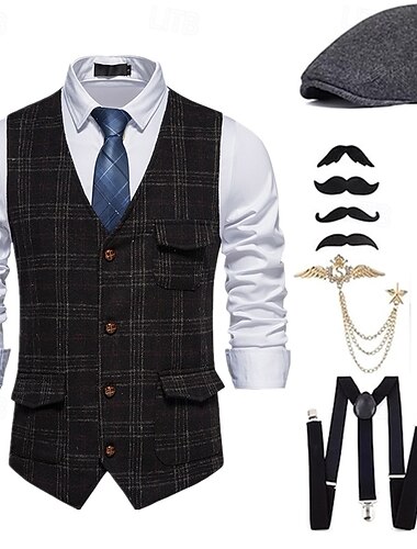  Retro Vintage Roaring 20s 1920s Outfits Waistcoat Accesories Set Gentleman Men's Halloween Carnival New Year Party / Evening Masquerade New Year Eve Adults' Cravat Vest More Accessories All Seasons