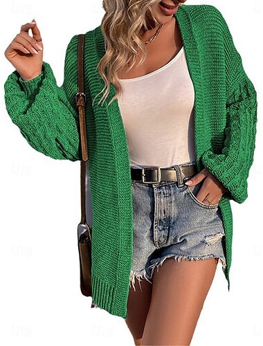  Pentru femei Pulover Bluza Casual Moale Culoare pură Striat Deschis frontal Tricotat Manșon Lung Topuri obișnuite Tricotat În aer liber Zilnic Sfârșit de săptămână Negru Roz Îmbujorat Toamnă Iarnă