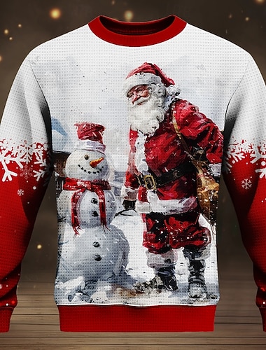  Ruma joulupaita Miesten Joulupukki Lumiukko Neulepusero Pyöreäkauluksinen Vapaa-aika Juhla-iltavaatteet Uudenvuodenaaton villapaita Neulominen Thermal Pitkähihainen Syksy Talvi Rubiini