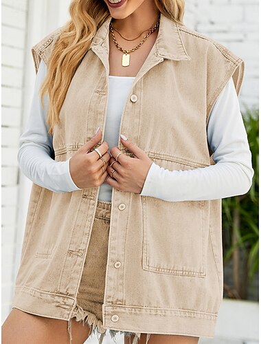 Damen Weste Outdoor Strasse Freizeitskleidung Herbst Winter Standard Mantel Regular Fit warm Atmungsaktiv Stilvoll Brautkleider schlicht Jacken Ärmellos Glatt Mit Taschen Schwarz Blau Khaki