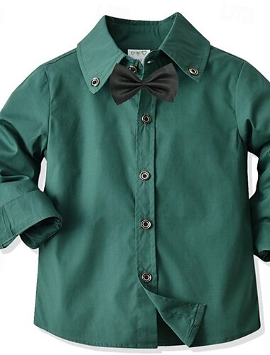  kinderkleidung Jungen Hemden Feste Farbe Langarm Patchwork Outdoor Modisch Hellgrün Frühling & Herbst Kleidung 3-7 Jahre