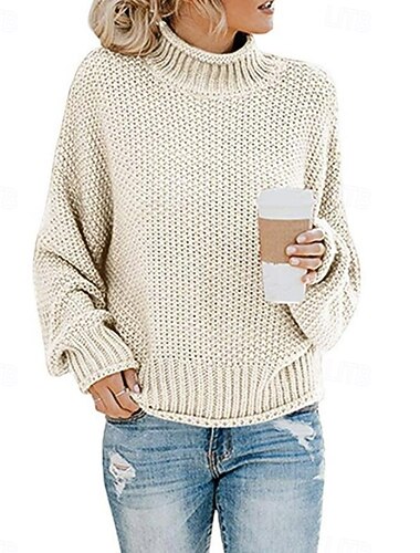  Femme Pull Chandail Pull Décontractées Flexible Couleur unie A côtes Col Ras du Cou Tricoté manche longue Hauts réguliers Tricoter Extérieur du quotidien Fin de semaine Noir Bleu Automne Hiver