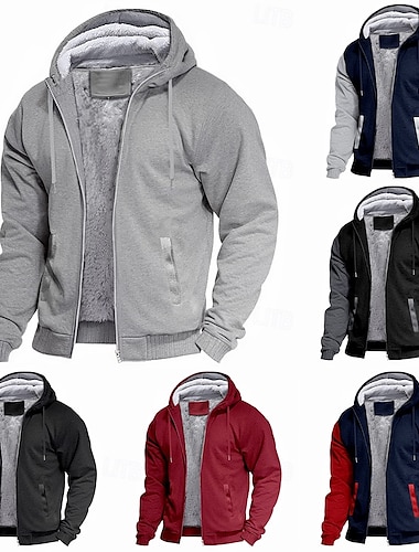  Hombre Sudadera con capucha y cremallera Sudadera con capucha de lana Sudaderas con capucha gruesas Azul Marino+Gris Claro gris oscuro + negro Negro Rojo Azul Marino Con Capucha Plano Trabajo Deporte