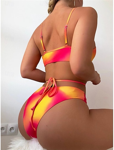  Femme Maillots de Bain Bikinis Trois pièces Slip Brésilien Maillot de bain Dos Nu Mince Vacances Tenues de plage A Ombre Sans Manches Maillots de bain