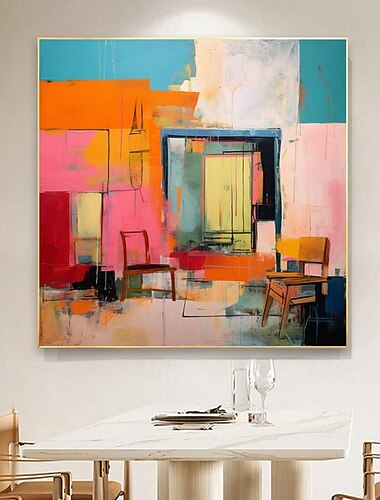  peinture abstraite colorée peinte à la main peinture d'intérieur vintage minimaliste art abstrait multicolore décoration murale moderne pour la maison cadre tendu prêt à accrocher ou sans cadre