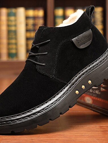  braune Stiefeletten aus Wildlederimitat für Herren mit warmem Plüschfutter und rutschfester Sohle – ideal für den Winter im Freien