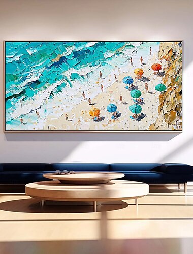  handgemachtes Original Sommer Strand Ölgemälde auf Leinwand abstrakte Strandparty Wandkunst für Wohndekoration mit gespanntem Rahmen/ohne Innenrahmen Gemälde