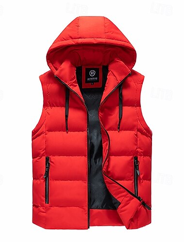  בגדי ריקוד גברים אפוד פאפר מרופד וסט Gilet אפוד מרופד יומי פגישה (דייט) חופשה אופנתי יום יומי סתיו חורף כיס פוליאסטר שמור על חום הגוף נוח אחיד רוכסן עם קפוצ'ון רגיל שחור צהוב אודם תלתן אֵפוֹד