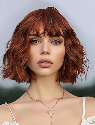  Wigs for Women Short Wavy Bob Wig with Bangs Medium Lenth Synthetic Hair for Daily Party
