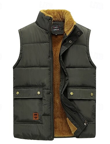  בגדי ריקוד גברים אפוד פאפר אפוד פליסה Gilet יומי פגישה (דייט) חופשה אופנתי יום יומי סתיו חורף כיס פוליאסטר שמור על חום הגוף נוח צבע אחיד מוחבא קדמי מכופתר עומד רגיל שחור פול ירוק צבאי אֵפוֹד