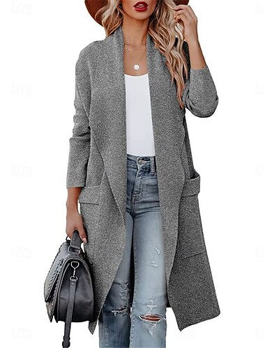  Damen Wintermantel Outdoor Strasse Freizeitskleidung Herbst Winter Lang Mantel Regular Fit warm Atmungsaktiv Stilvoll Brautkleider schlicht Jacken Langarm Feste Farbe Mit Taschen Schwarz Weiß Grün