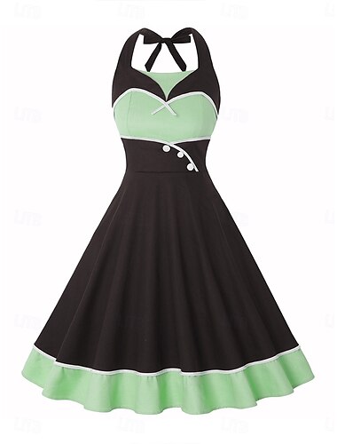  Anos 50 Inspirado no vintage Vestidos Mulheres Roupa Diária Encontro Festa de Solteira Adulto Verão Primavera