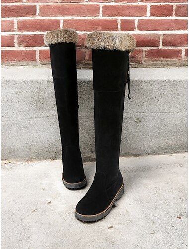  Overknee-Stiefel für Damen aus braunem Wildlederimitat mit Kunstfellbesatz – gemütliches und stylisches Winterschuhwerk für zusätzliche Wärme