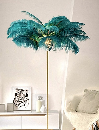  veer vloerlamp veer led vloerlamp ijzer kunst creatief noords slaapkamer badkamer woonkamer bruiloft studeerkamer vloerlamp vloerlamp huisdecoratie met ronde metalen voet