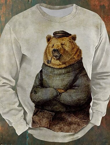  Hombre Oso Sudaderas Sudadera Manga Larga Camisa de entrenamiento Cuello Barco Neutral Estilo lindo Diario Impresión 3d Deporte Festivos Cuello redondo Invierno Primavera & Otoño