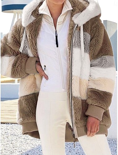  Dame Fleece-jakke Teddyfrakk Hettegenser Hold Varm Pustende Glidelås Lomme Fleece Lined Fritid Stripe Feriereise Gate Dagligdagstøy Ut på byen Glidelås Normal Hettegenser Normal Langermet Yttertøy