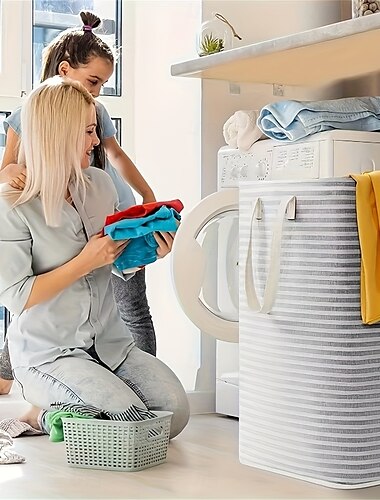  1 panier à linge pliable, seau de rangement pliable portable, panier à linge autonome avec poignée amovible, adapté au dortoir, à la buanderie familiale, aux vêtements, aux jouets et aux articles