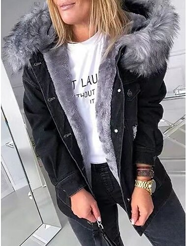  Dame Fleece-jakke Teddyfrakk Denimjakker Hold Varm Pustende Knapper Pelskrage Fritid عادي Feriereise Gate Dagligdagstøy Ut på byen Enkeltkneppet Normal Hettegenser Normal Langermet Yttertøy Lysebl