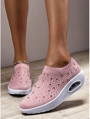  kleurrijke instapsneakers met strass voor dames – lichtgewicht schoenen met luchtkussenzool voor een casual en sportieve stijl