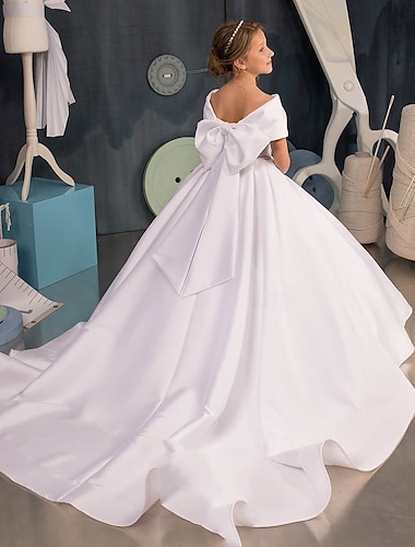  Vestido de niña de las flores con cola de cepillo y corte en A, para boda, fiesta, Frozen, Anna, bonito vestido de fiesta para niñas, satén, gasa con lazo(s), elegante, minivestido de novia, talla 3