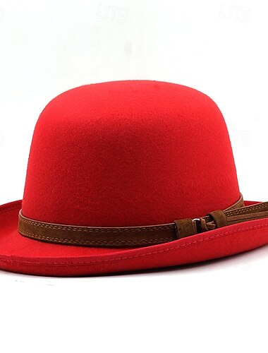  Herren Kentucky Derby Hut Sonnenhut Cowboyhut Fedora-Trilby-Hut Schwarz Rote Wollig Vintage-Stil Mode 18. Jahrhundert Bundesstaat Texas Täglich Themenparty Einfarbig Sonnenschutz Cosplay
