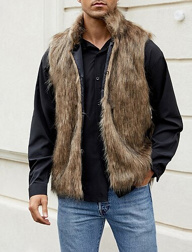  Herren Weste Kunstpelz-Mantel Täglich Verabredung Urlaub Modisch Brautkleider schlicht Herbst Winter warm halten Polyester Komfortabel Glatt Strickjacke Ständer Regular Fit Schwarz Weiß Gelb Weste