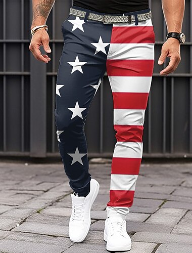  Herr Amerikanska amerikanska flaggan Patriotisk Kostymbyxor Medium Midja Vintage Business Casual Utomhus Gata Vardag Dragkedja Ficka Sommar Vår Höst 3D-tryck Blå Brun