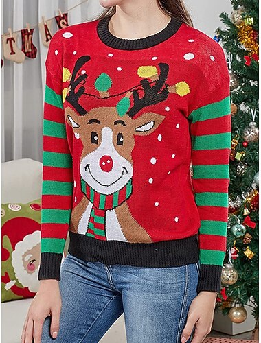  Navidad Reno Suéter navideño feo Pullover Saltador Anime 3D Gracioso Para Mujer Adulto Navidad Carnaval No imprime Fiesta Casual Diario