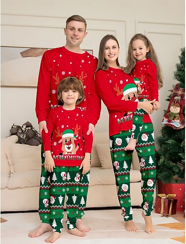  Reno Pijamas de Navidad familiares Vestimenta Nocturna Plaid Hombre Mujer Chico Chica Navidad Año Nuevo Nochebuena Trajes a juego para la familia Dulce Adultos Niños Navidad Vacaciones Ropa de casa